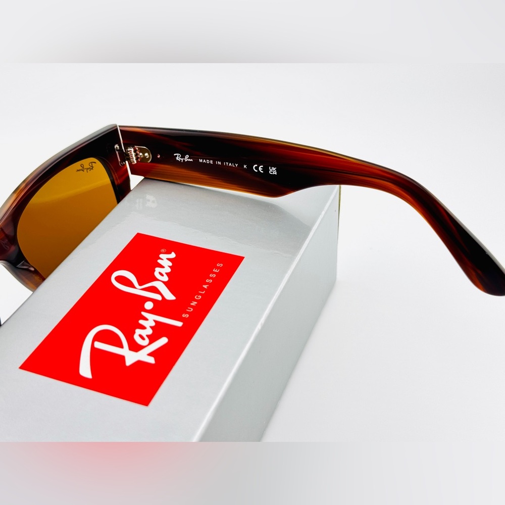 Ray-Ban Mega Wayfarer Sunglasses RB0840S Polished Striped Havana Brown Lenses - Picture 11 of 14